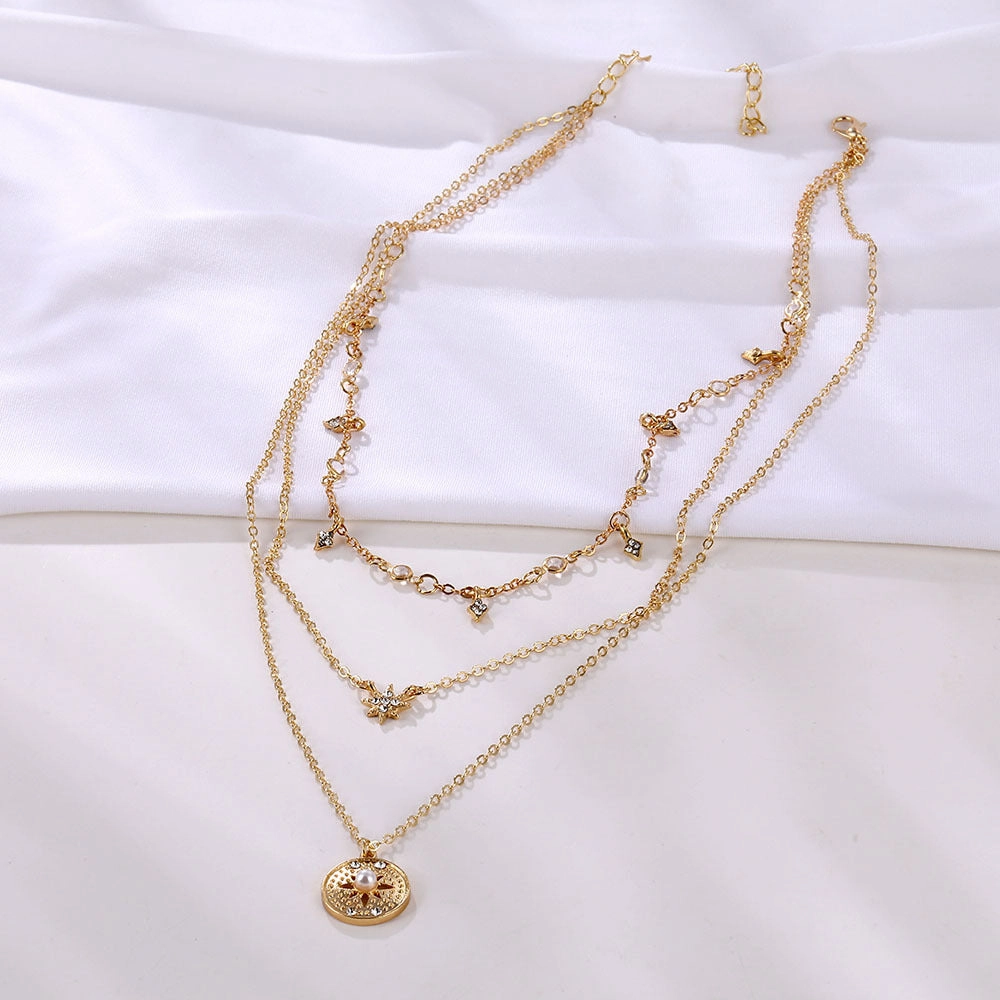 Wholesale Pearl Rhinestone Multilayer Necklace Pendant Alloy Necklaces