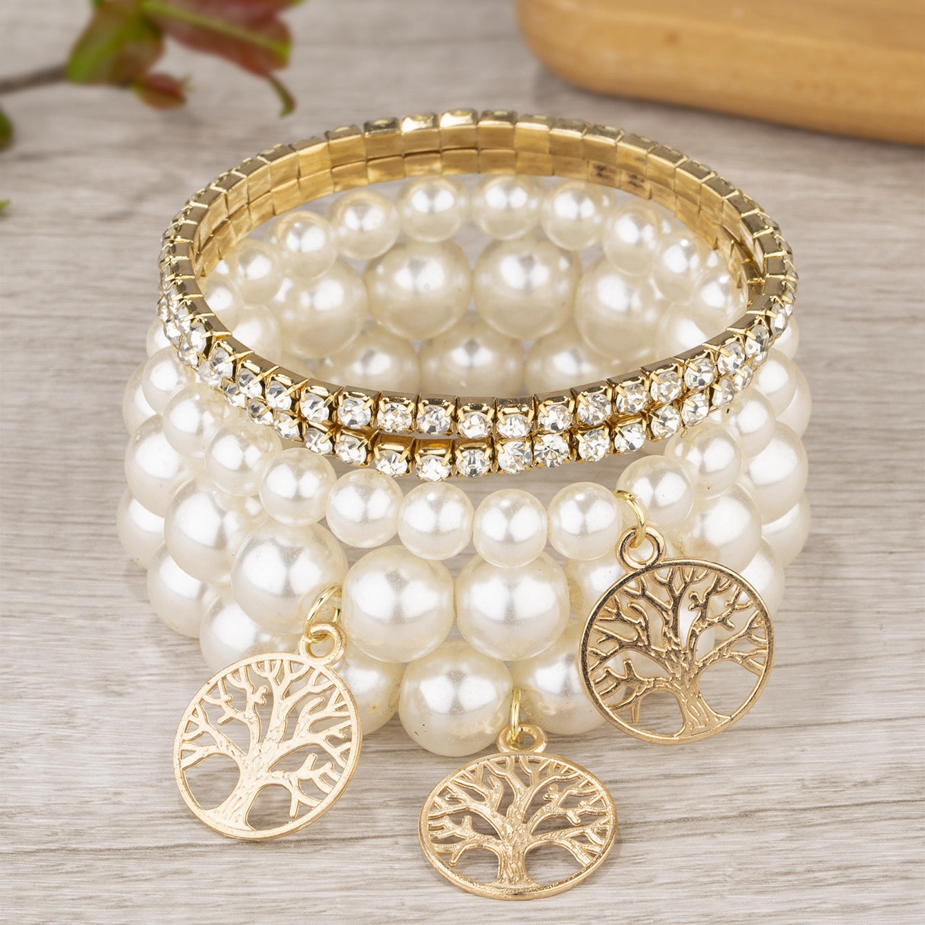 Wholesale Pearl Tree of Life Pendant Acrylic Multilayer Bracelet