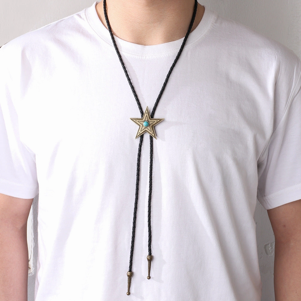 Wholesale Pentagram Blue Turquoise Alloy Necklaces
