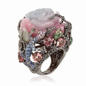 Wholesale Peony Flower Tree Vine Stone Lizard Metal Ring