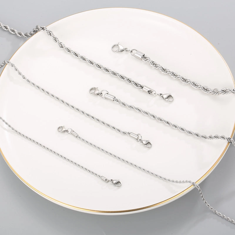 Wholesale Personality Hip-hop Fashion Button Rope Plain Chain Titanium Steel Multi-color Multi-size Necklaces