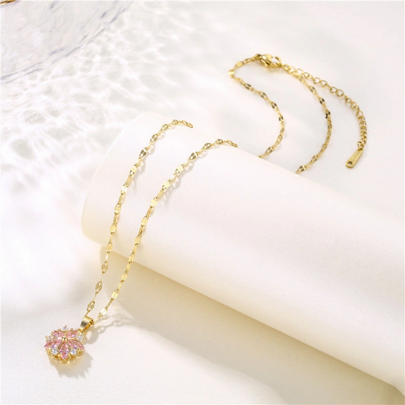 Wholesale Pink Cherry Blossom Necklace Titanium Steel