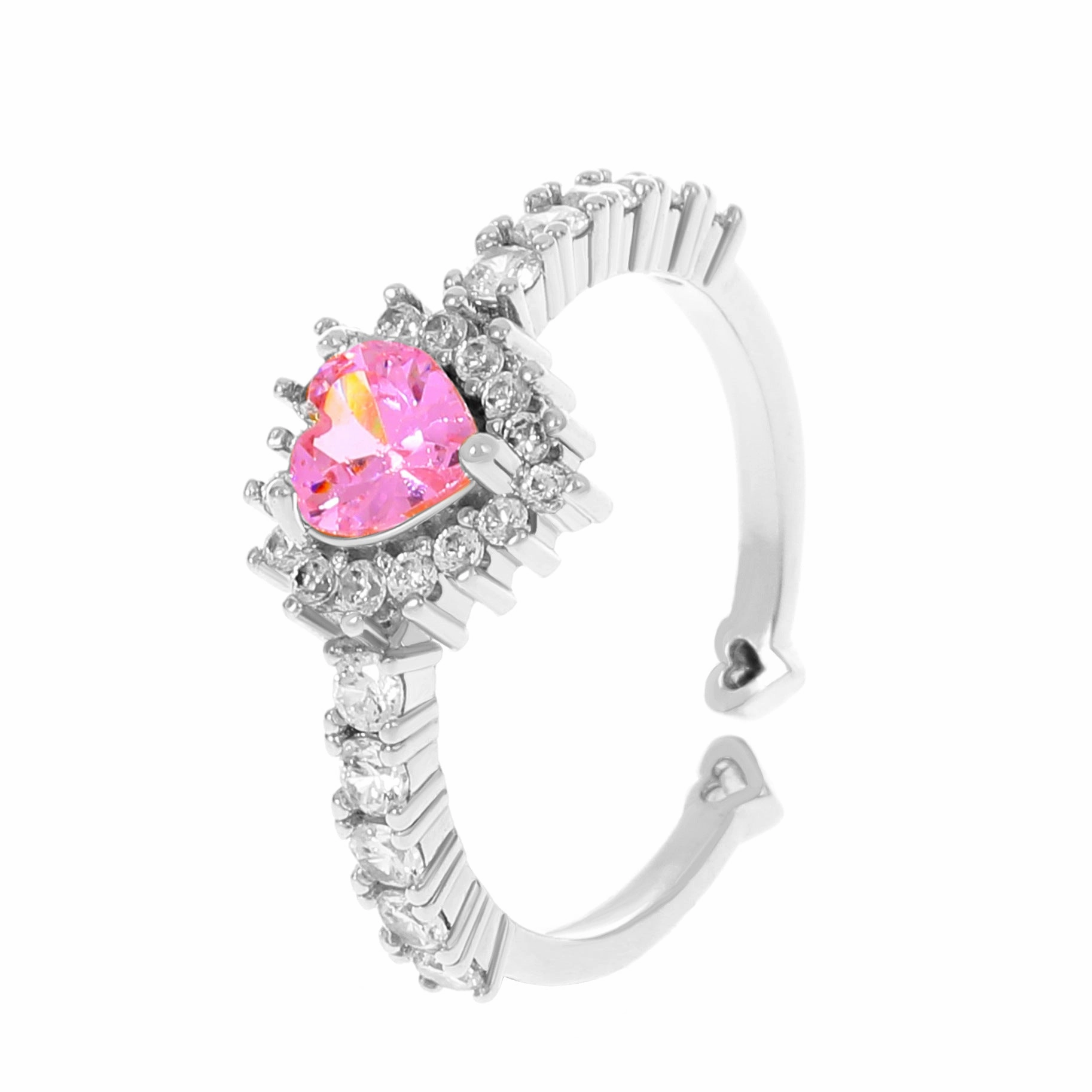 Wholesale Pink Diamond Heart Adjustable Copper Rings