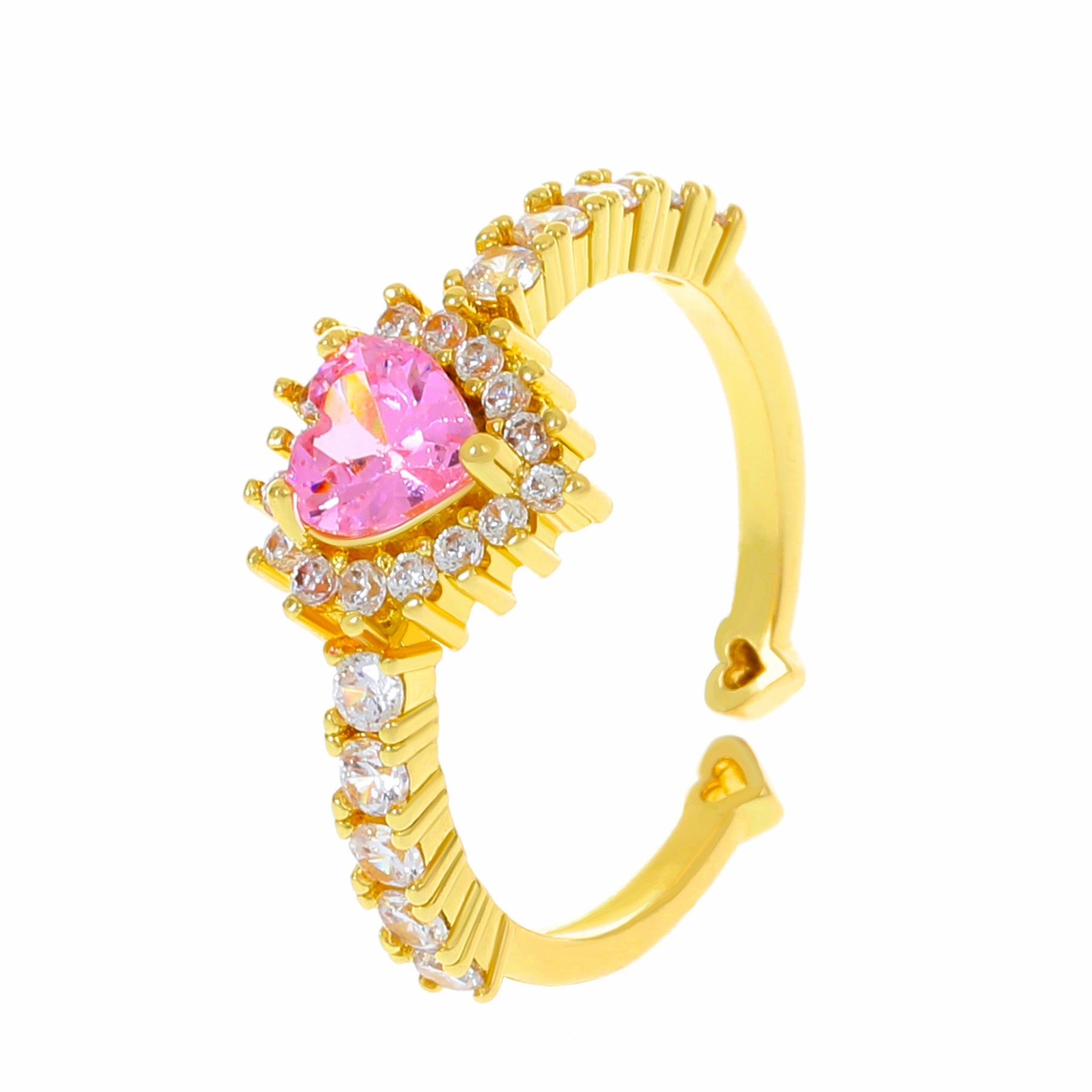 Wholesale Pink Diamond Heart Adjustable Copper Rings