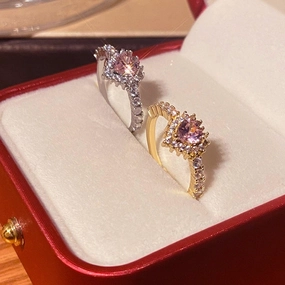 Wholesale Pink Diamond Heart Adjustable Copper Rings