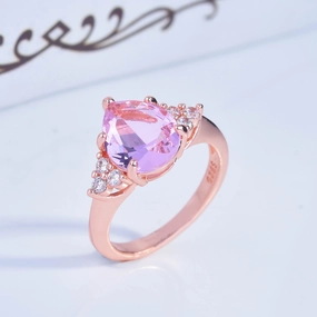 Wholesale Pink Diamond Pear Shape Copper Rings