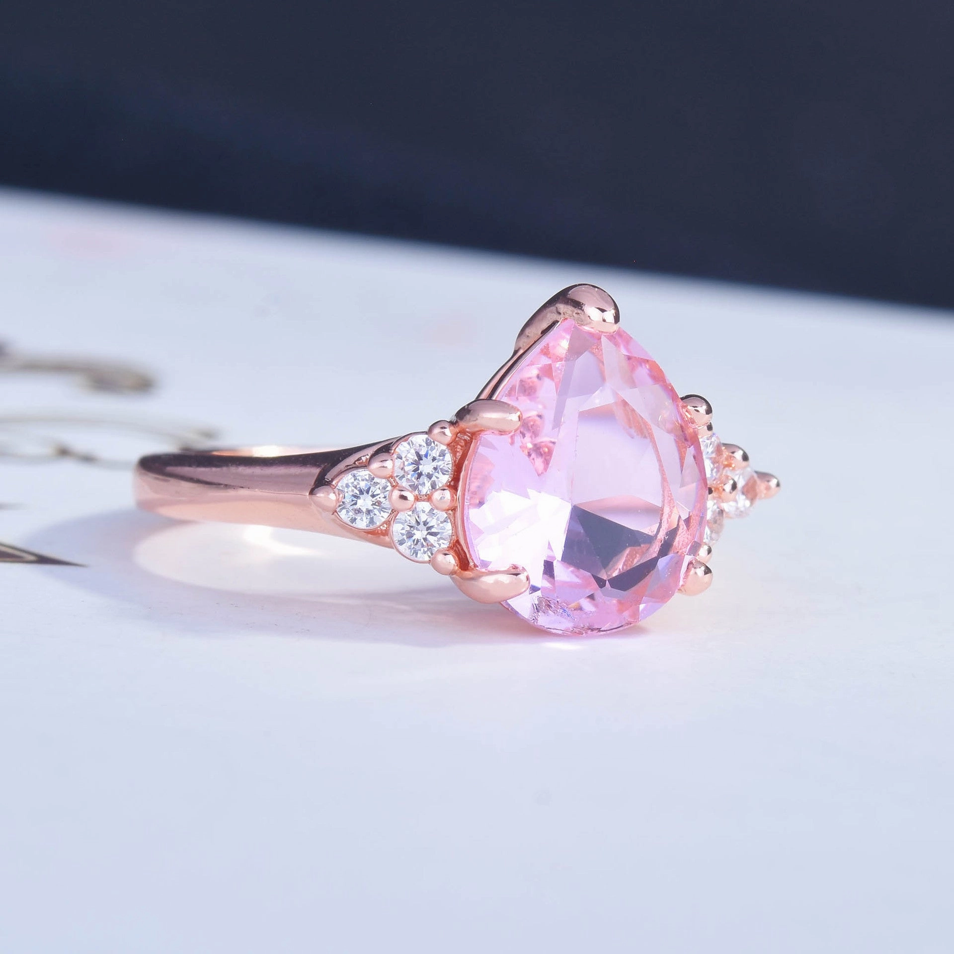 Wholesale Pink Diamond Pear Shape Copper Rings