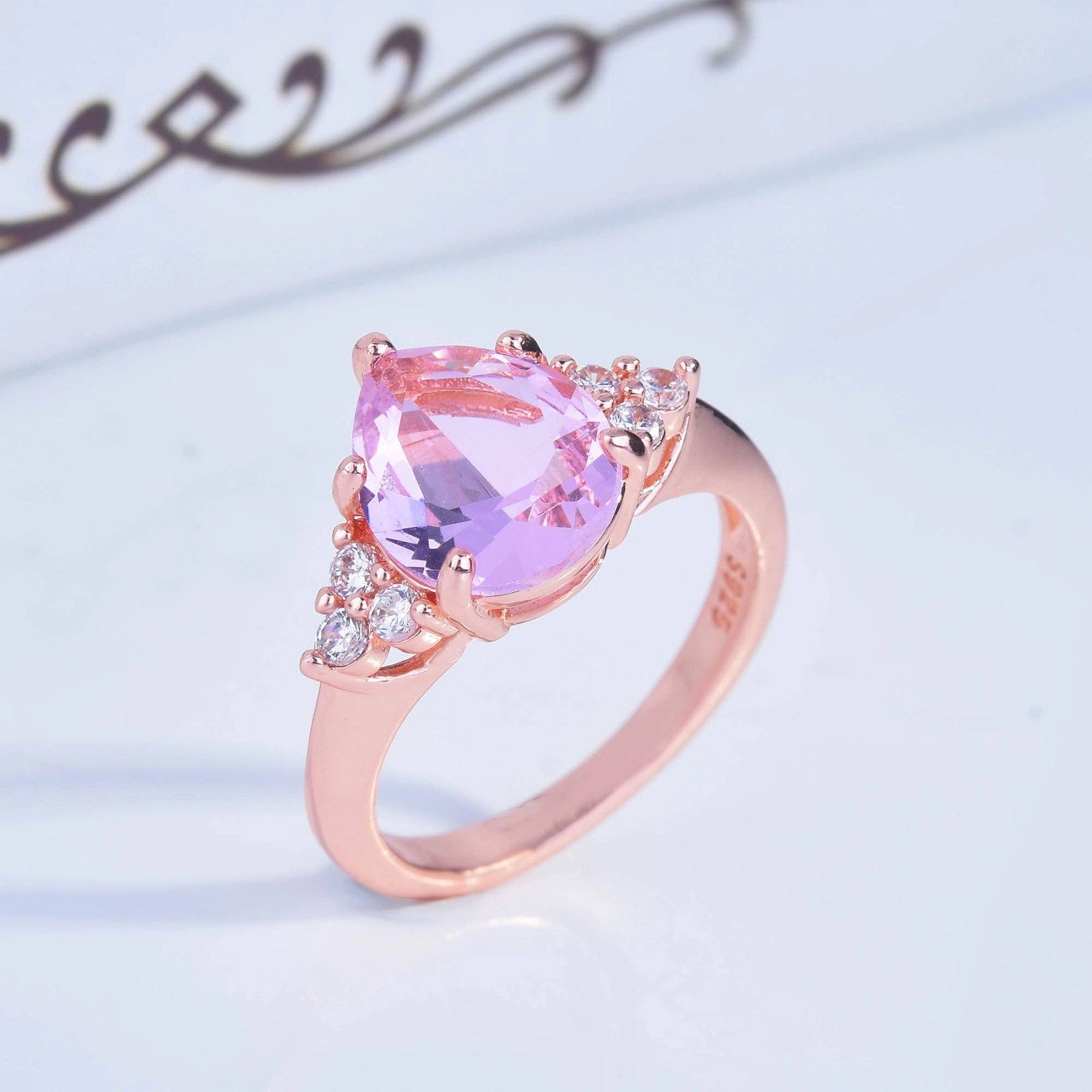 Wholesale Pink Diamond Pear Shape Copper Rings