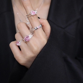Wholesale Pink Heart Gemstone Copper Rings