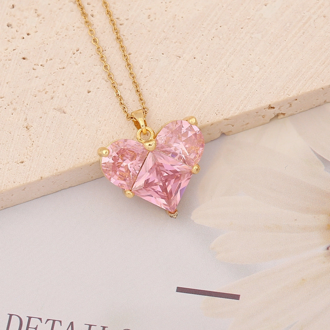 Wholesale Pink Pendant Brass Micro-inlaid Heart Butterfly Stainless Steel Necklaces