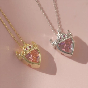 Wholesale Pink Zircon Heart Crown Copper Necklaces