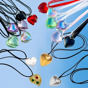 Wholesale Plastic Heart Pendant Long Leather Wax Thread Tassel Necklaces