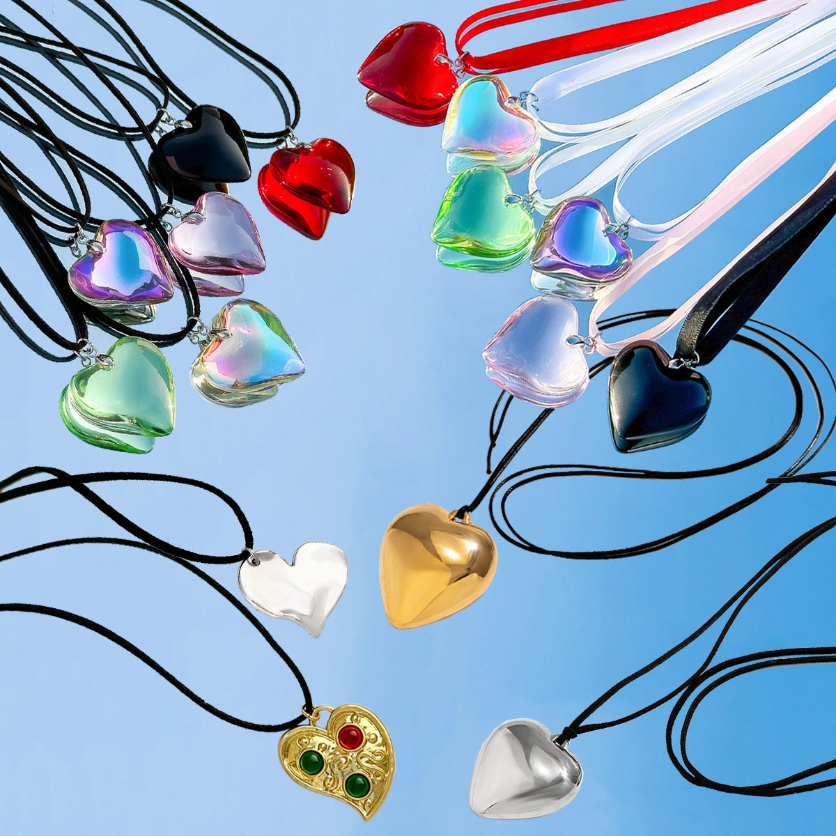 Wholesale Plastic Heart Pendant Long Leather Wax Thread Tassel Necklaces