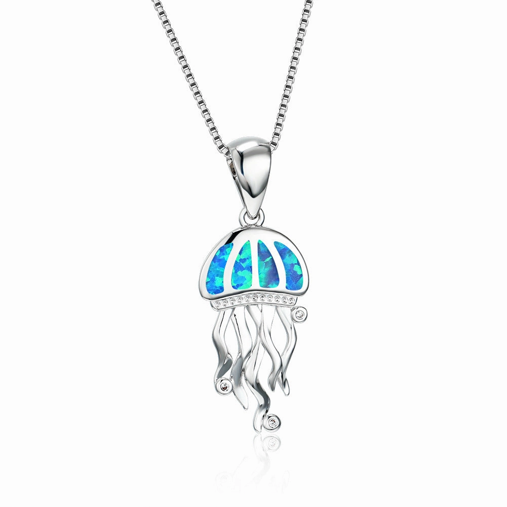 Wholesale Platinum Jellyfish Blue Alloy Necklaces