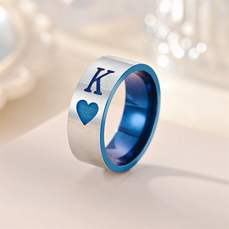 Wholesale Playing Card K Q Valentine's Day Titanium Steel Rings