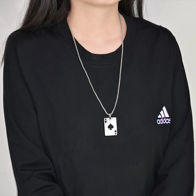 Wholesale Poker Ace of Hearts and Spades Titanium Steel Necklace