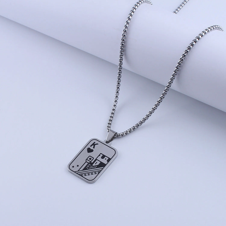 Wholesale Poker Ace of Hearts and Spades Titanium Steel Necklace
