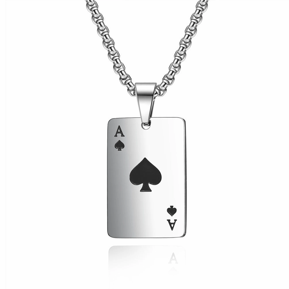Wholesale Poker Ace of Hearts and Spades Titanium Steel Necklace