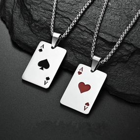 Wholesale Poker Ace of Hearts and Spades Titanium Steel Necklace