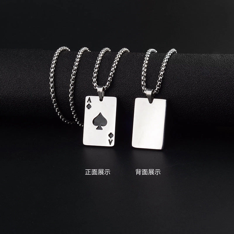 Wholesale Poker Ace of Hearts and Spades Titanium Steel Necklace