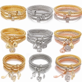 Wholesale Popcorn Chain Three Color Set Bracelet
