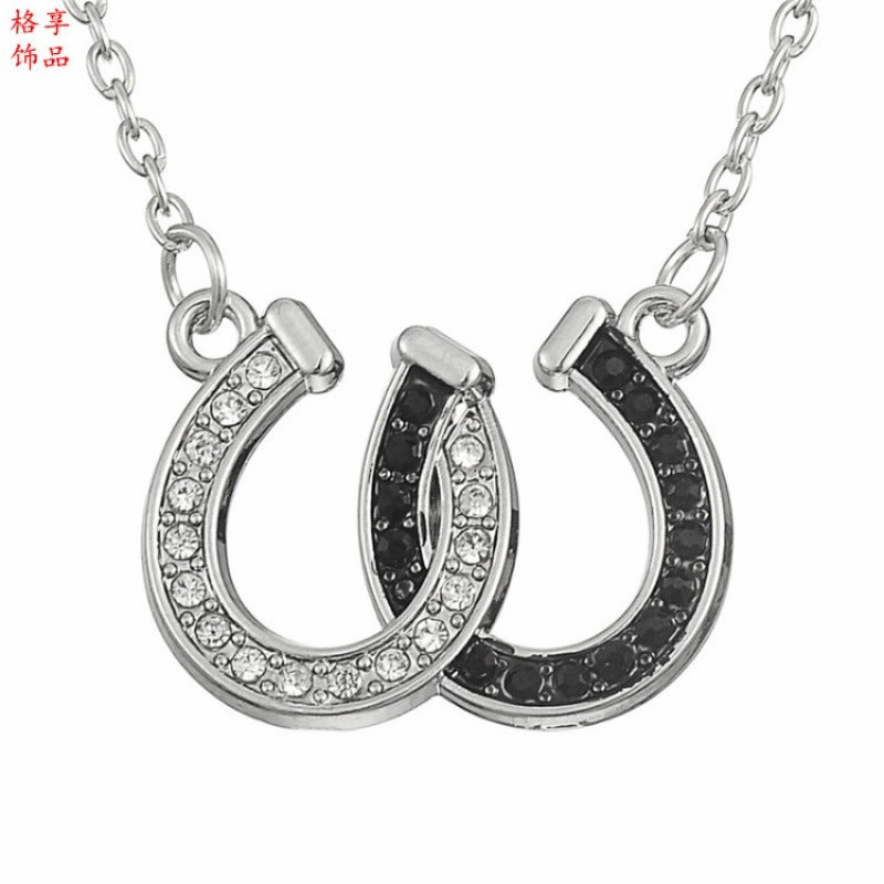Wholesale Popular Halloween Black and White Diamond Double U Horseshoe Necklaces