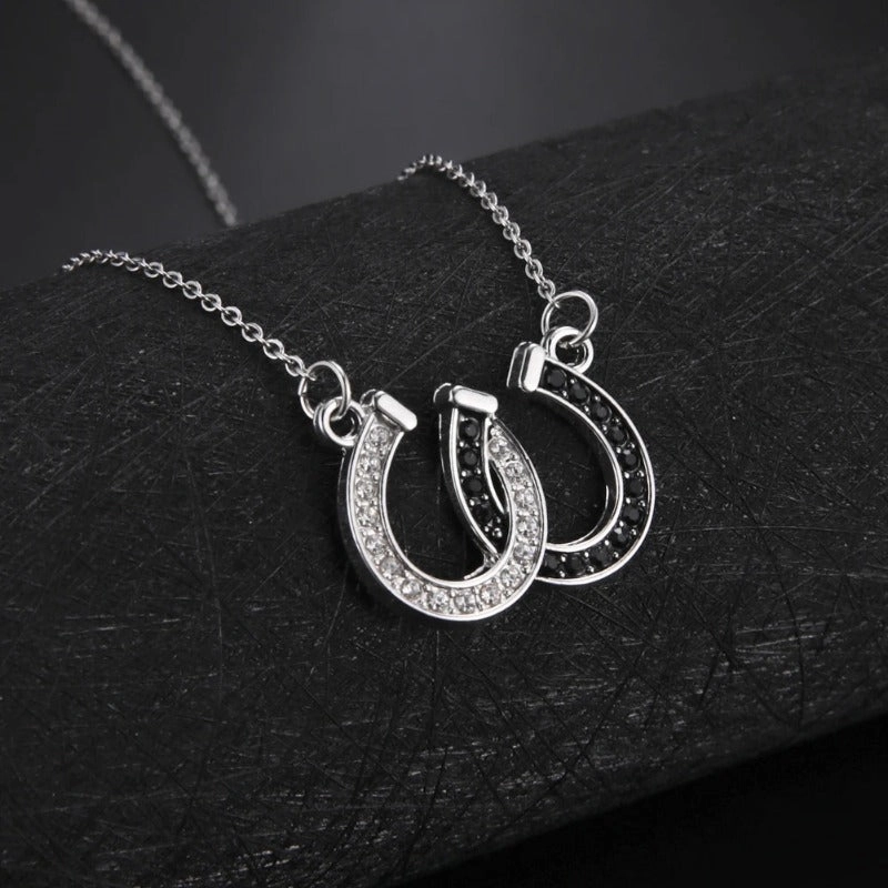 Wholesale Popular Halloween Black and White Diamond Double U Horseshoe Necklaces