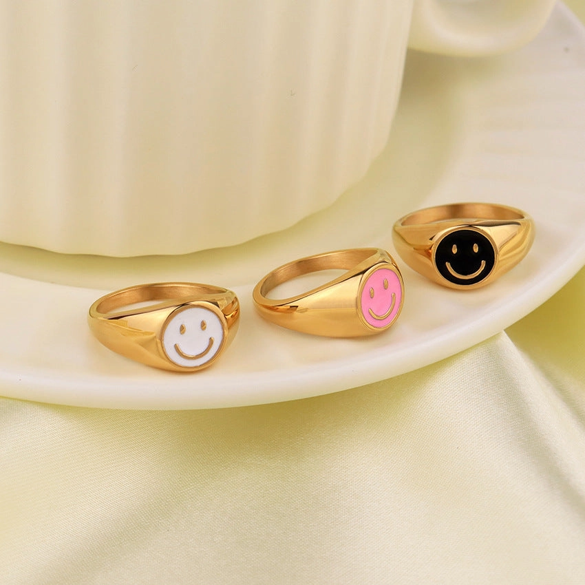 Wholesale Popular Smiley Face Emoticon Ring Titanium Steel Ring