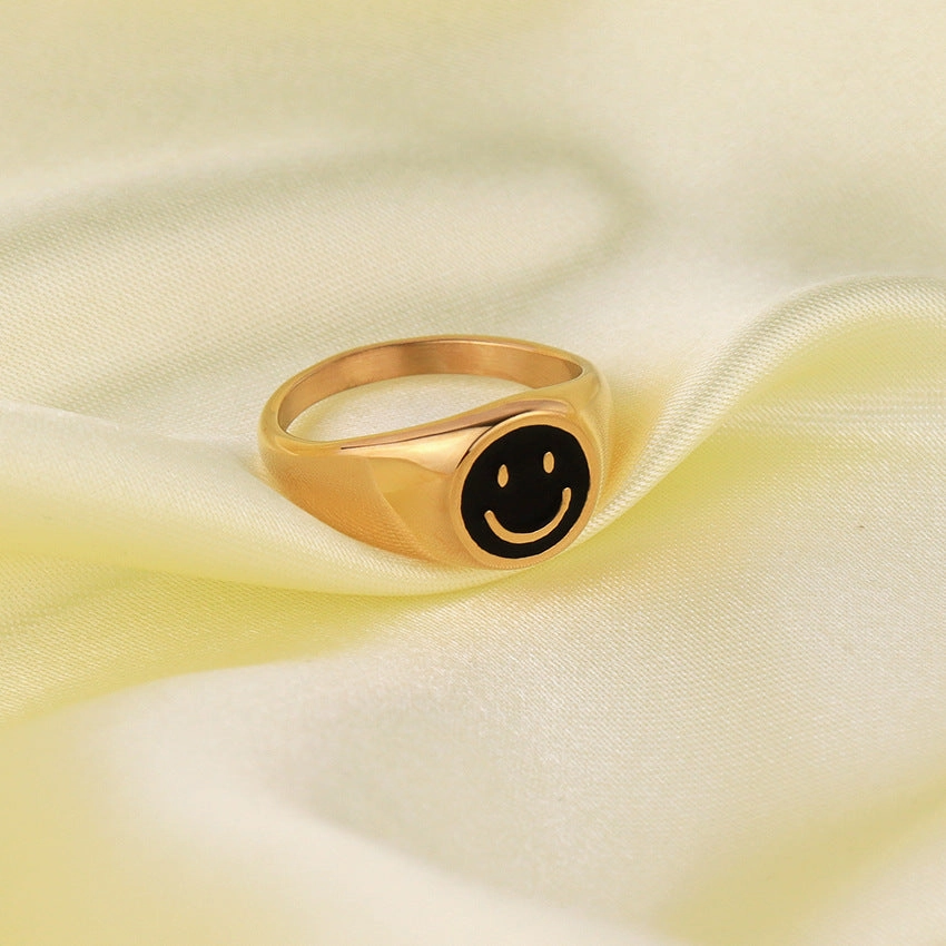 Wholesale Popular Smiley Face Emoticon Ring Titanium Steel Ring