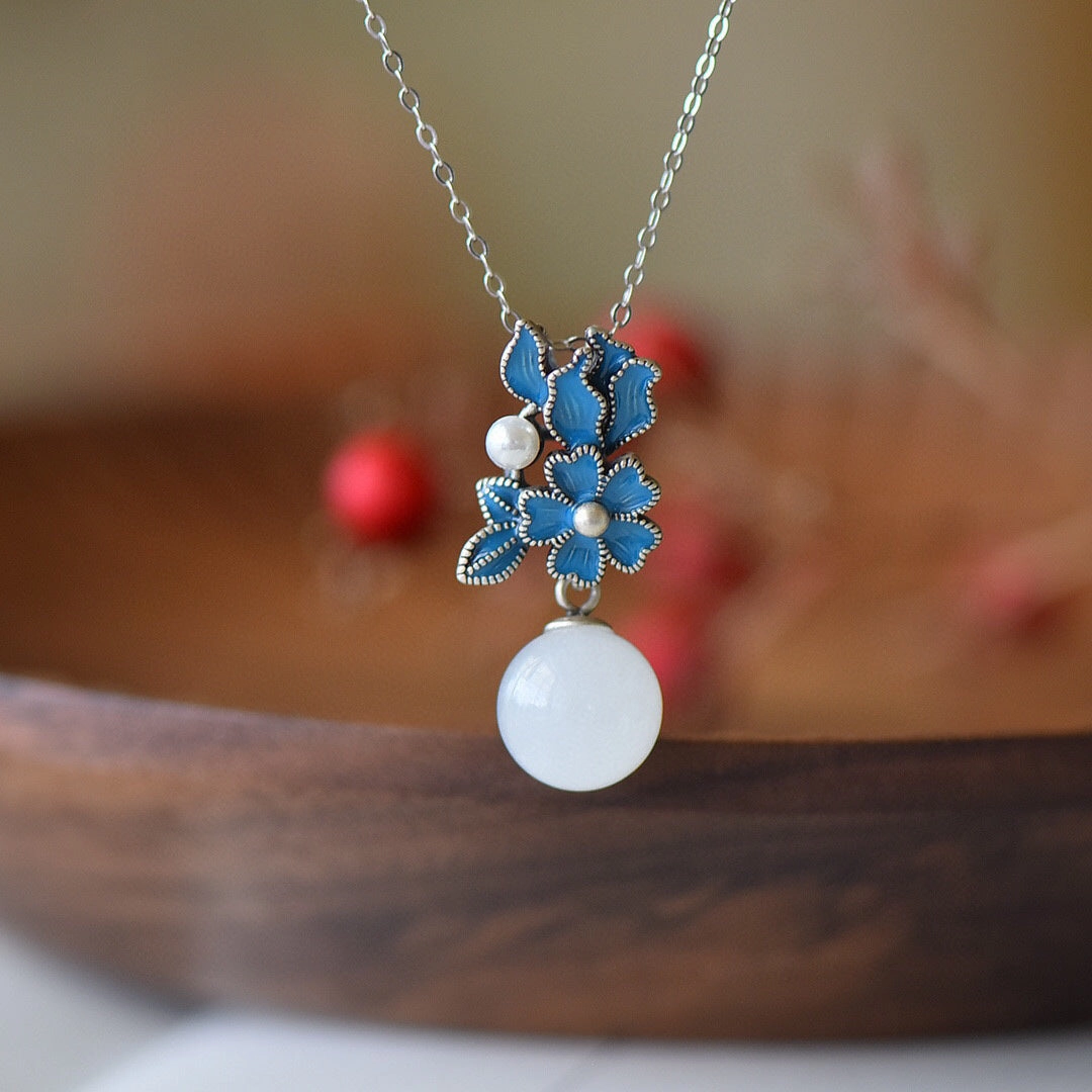 Wholesale Preserved Flower Flower Imitation Natural Hetian Jade Necklaces Set