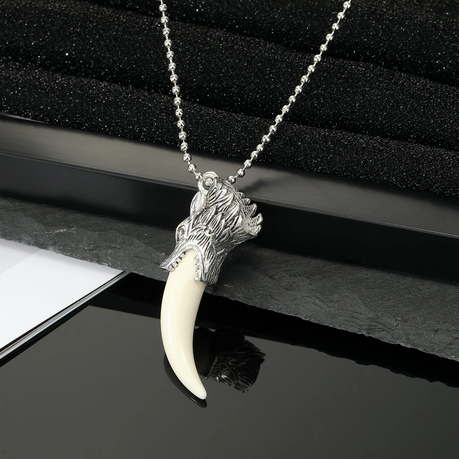 Wholesale Punk Domineering Wolf Tooth Pendant Titanium Steel Necklaces