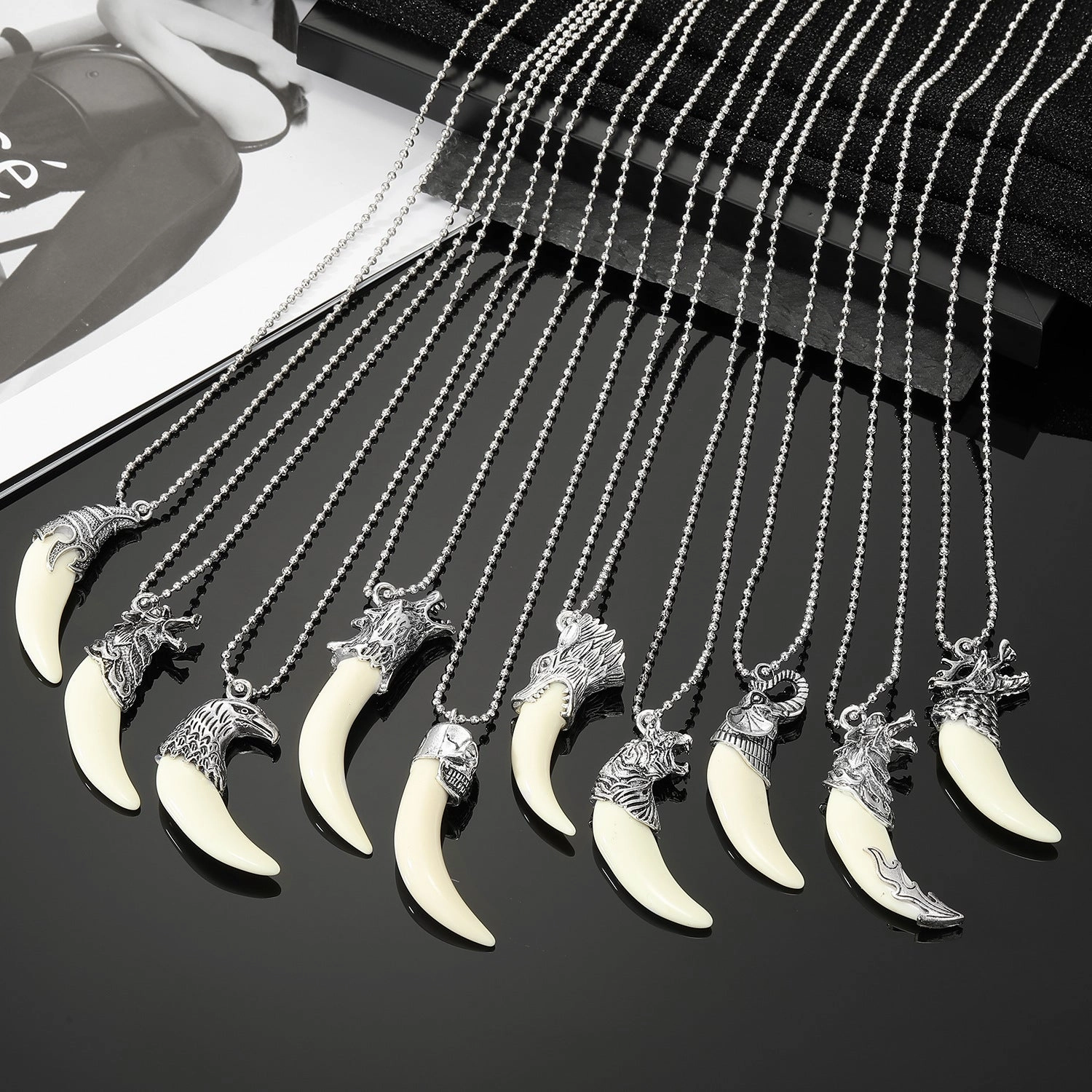 Wholesale Punk Domineering Wolf Tooth Pendant Titanium Steel Necklaces