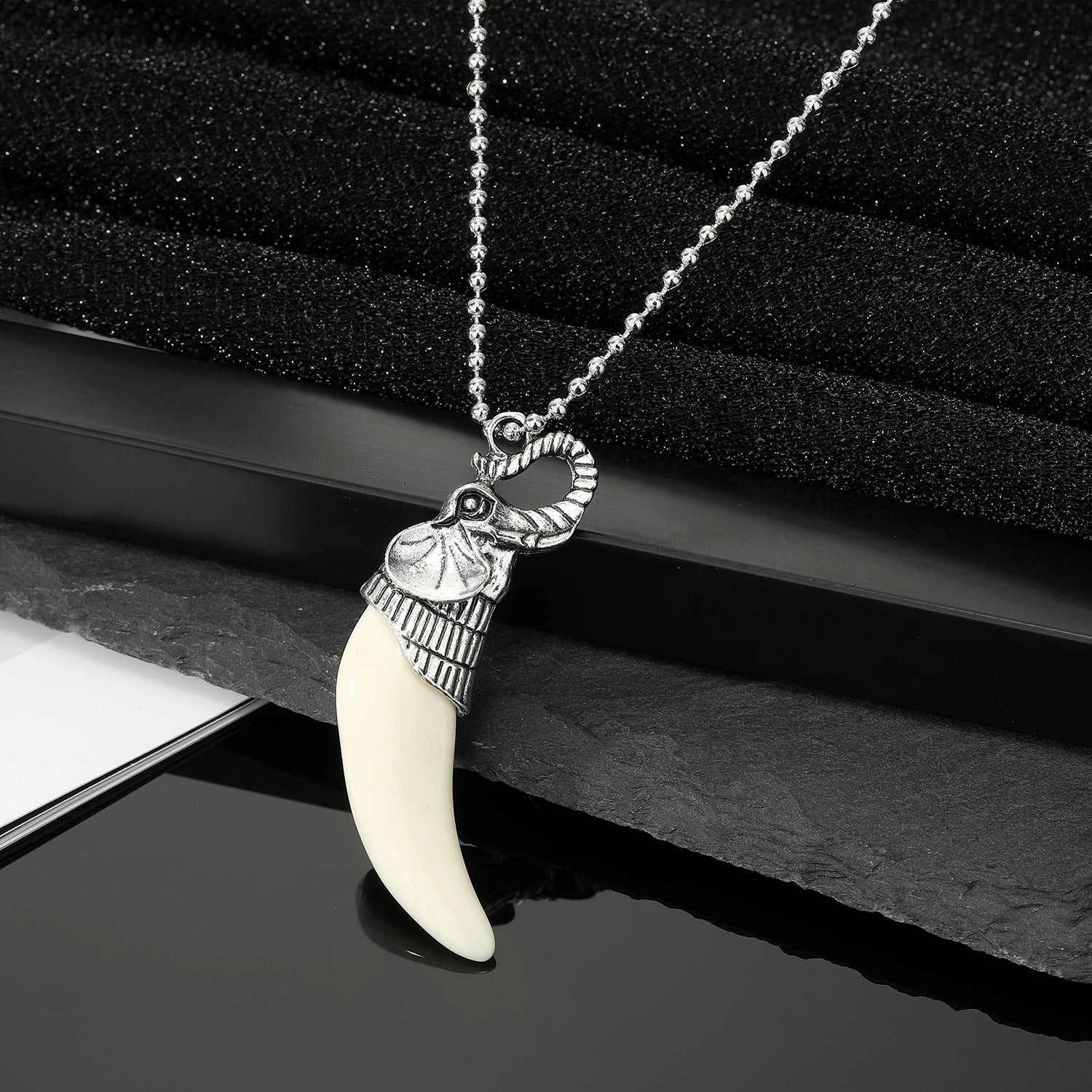 Wholesale Punk Domineering Wolf Tooth Pendant Titanium Steel Necklaces