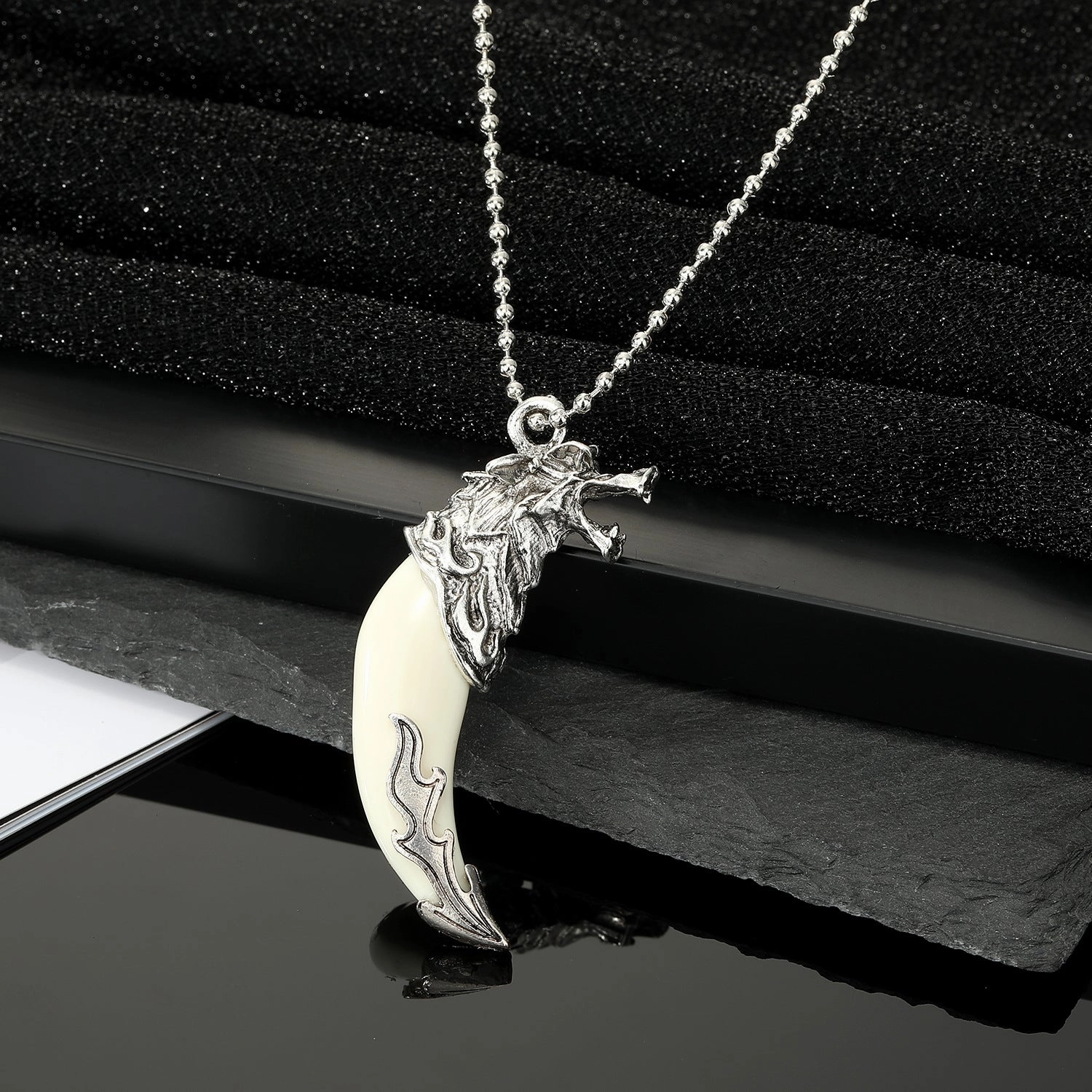 Wholesale Punk Domineering Wolf Tooth Pendant Titanium Steel Necklaces