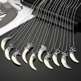 Wholesale Punk Domineering Wolf Tooth Pendant Titanium Steel Necklaces