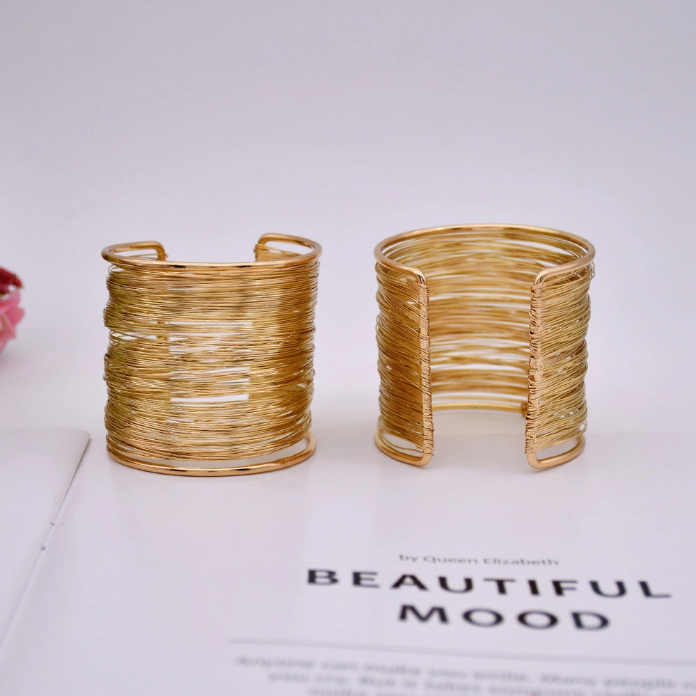 Wholesale Punk Heavy Metal Gold Open Bracelet
