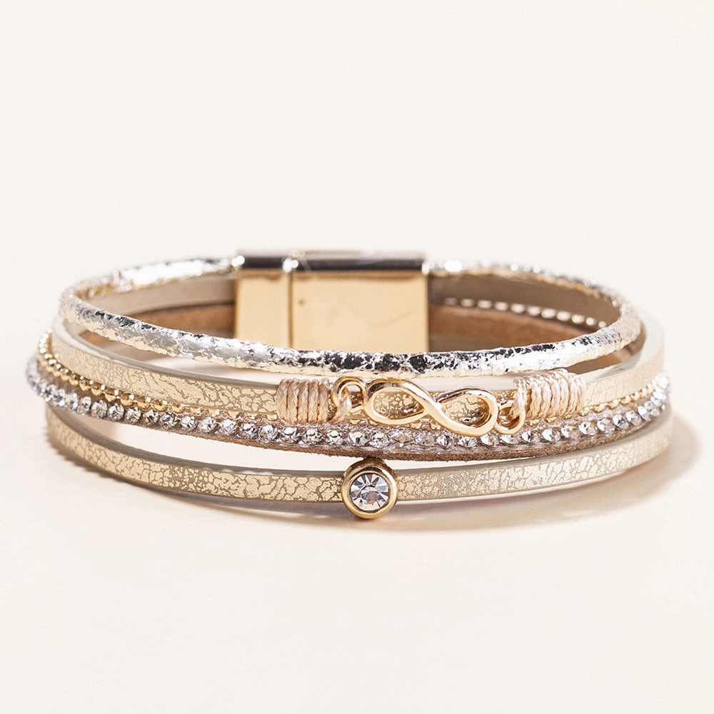Wholesale Punk Style Multi-layer Diamond Leather Bracelet