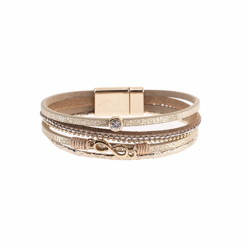 Wholesale Punk Style Multi-layer Diamond Leather Bracelet