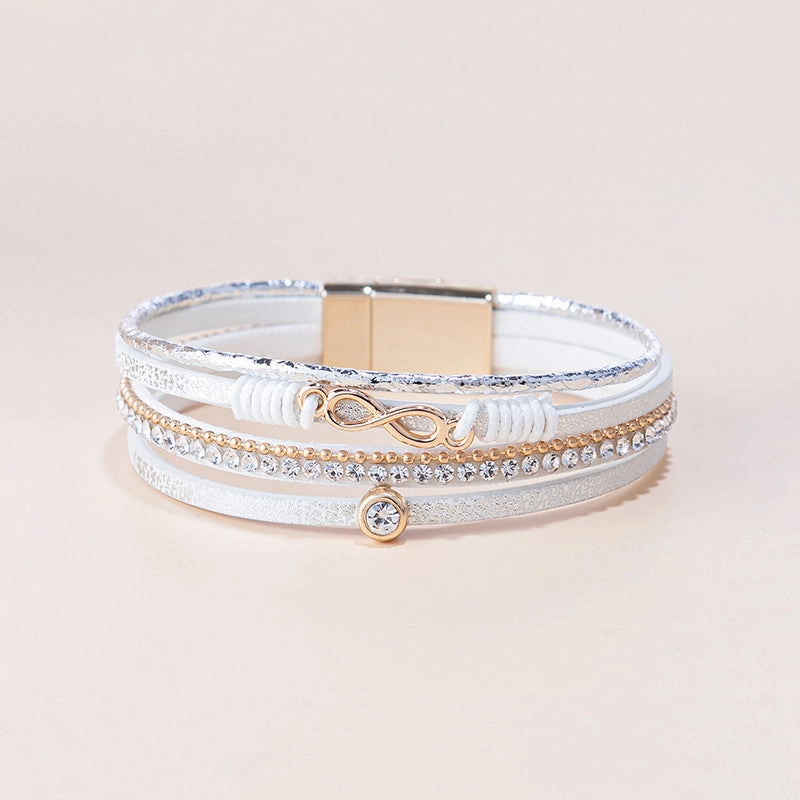 Wholesale Punk Style Multi-layer Diamond Leather Bracelet