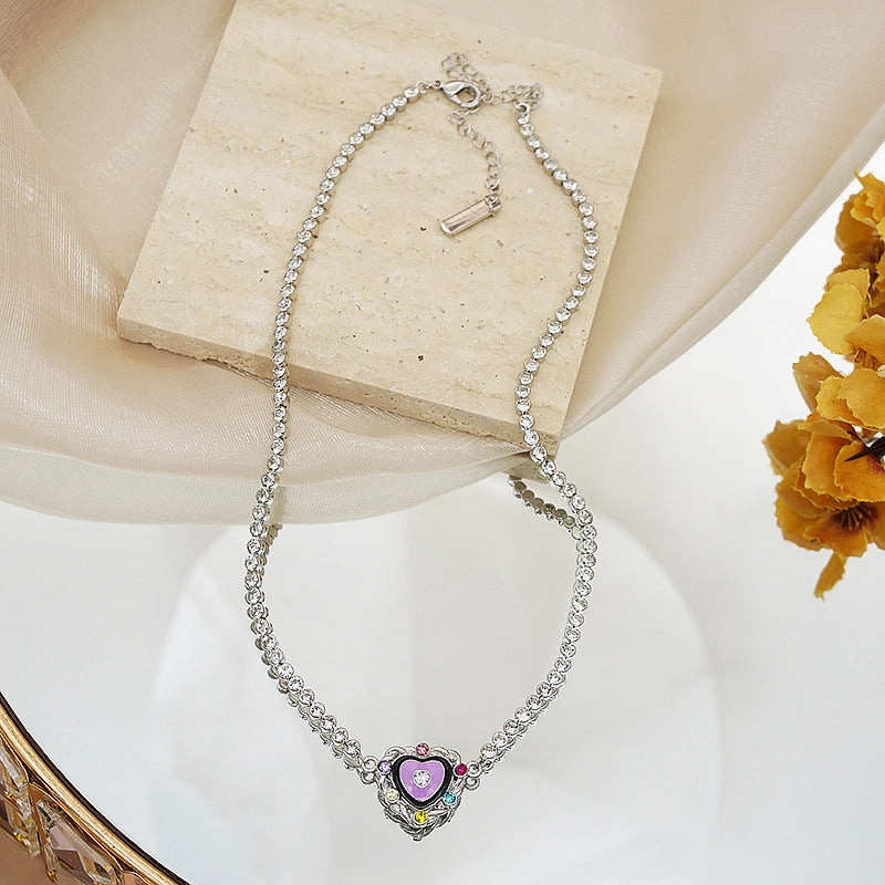 Wholesale Purple Love Diamond Enamel Necklaces