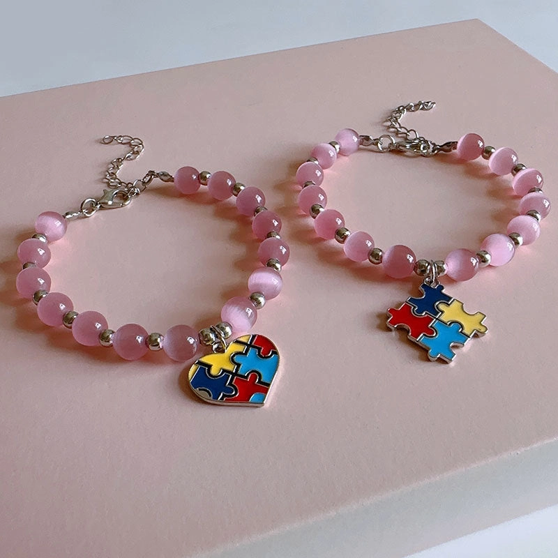 Wholesale Puzzle Love Pendant Pink Opal Bracelet