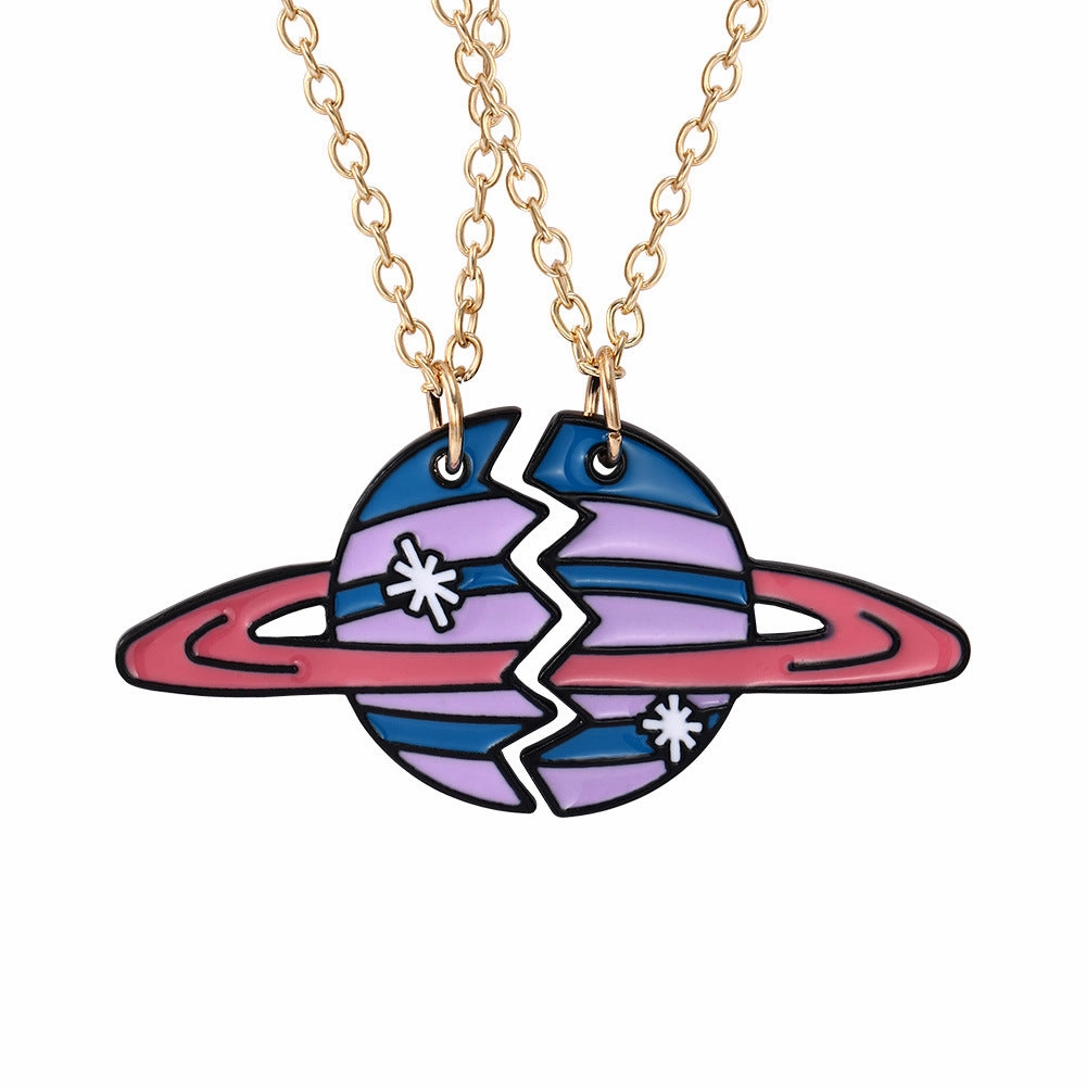 Wholesale Rainbow Burger Fries Heart Stitching Pendant Necklaces