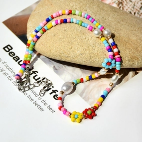 Wholesale Rainbow Flower Rice Beads Necklaces