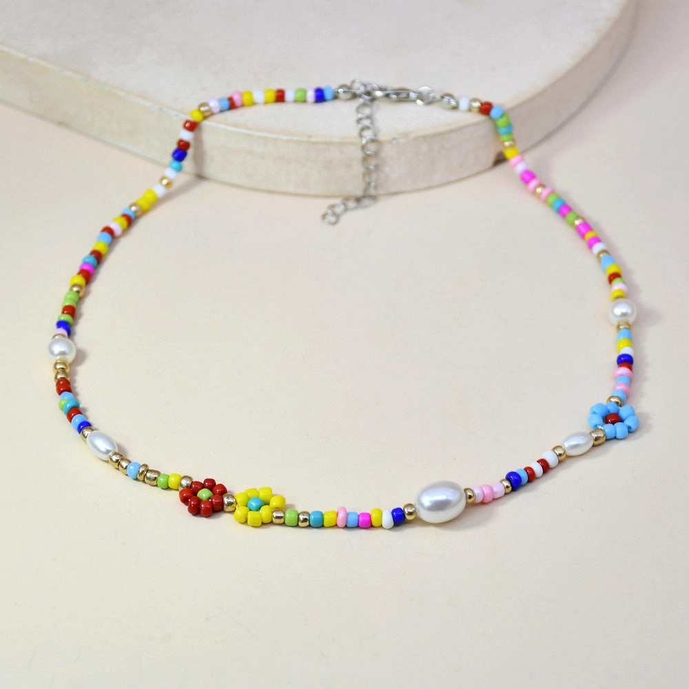 Wholesale Rainbow Flower Rice Beads Necklaces