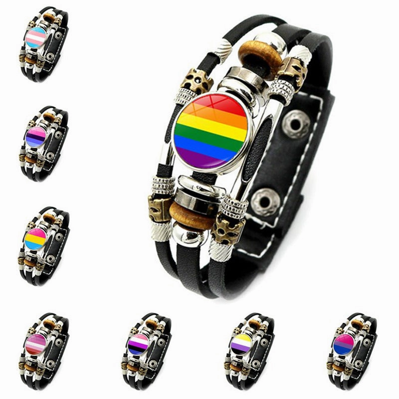 Wholesale Rainbow Leather Multilayer Beaded Weave Bracelet