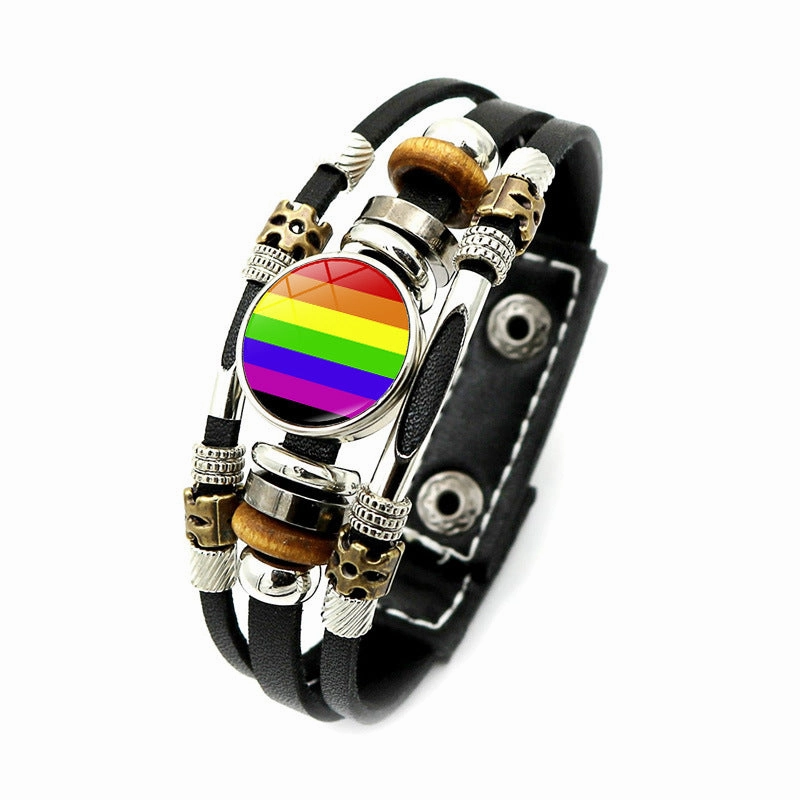 Wholesale Rainbow Leather Multilayer Beaded Weave Bracelet