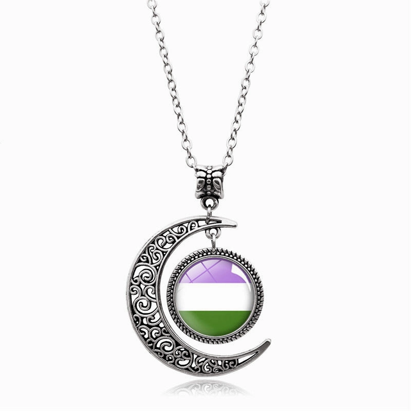 Wholesale Rainbow Moon Pendant Necklaces