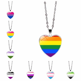 Wholesale Rainbow Time Gem Heart Pendant Alloy Necklaces