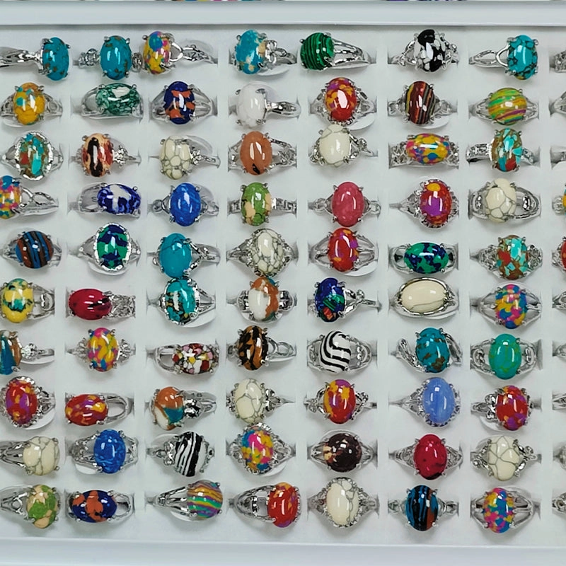 Wholesale Random 100pcs Colorful Stone Zircon Alloy Ring