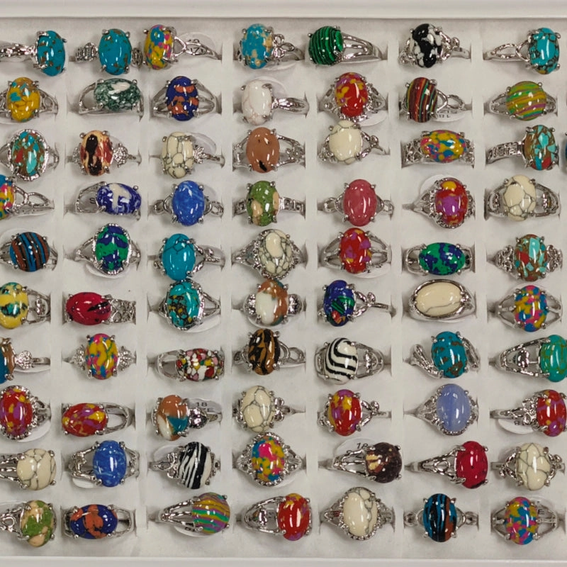 Wholesale Random 100pcs Colorful Stone Zircon Alloy Ring